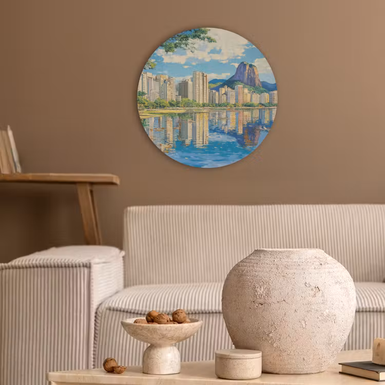 Berg - Skyline - Strand - Water Akoestische PET Vilt - Rond klein -sfeer1
