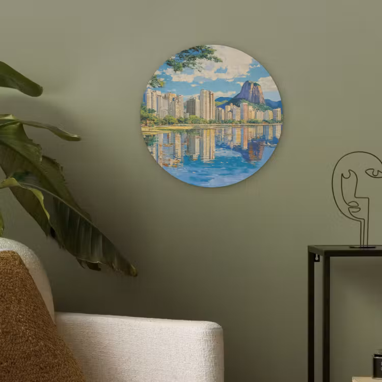Berg - Skyline - Strand - Water Akoestische PET Vilt - Rond klein -sfeer2