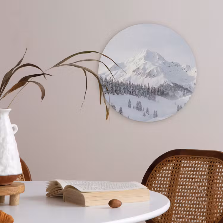 Berg - Sneeuw - Winter - Natuur - Wit Akoestische PET Vilt - Rond klein -sfeer3