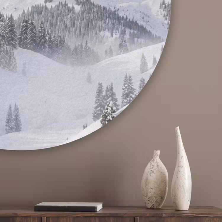 Berg - Sneeuw - Winter - Natuur - Wit Akoestische PET Vilt - Rond klein -sfeer5_closeup