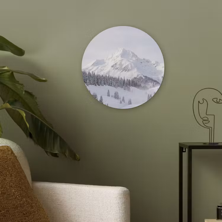 Berg - Sneeuw - Winter - Natuur - Wit Akoestische PET Vilt - Rond klein -sfeer2