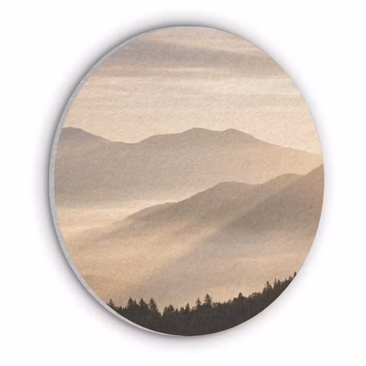 Bergen - Mist - Zonnestralen Akoestische PET Vilt - Rond klein -3d