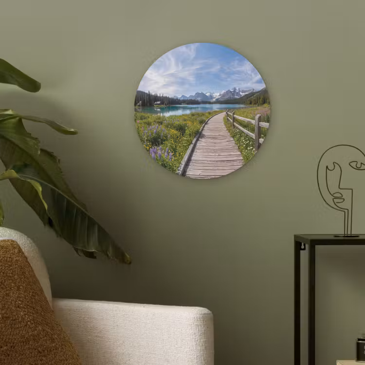 Bergen - Meer - Landschap - Blauw Akoestische PET Vilt - Rond klein -sfeer2