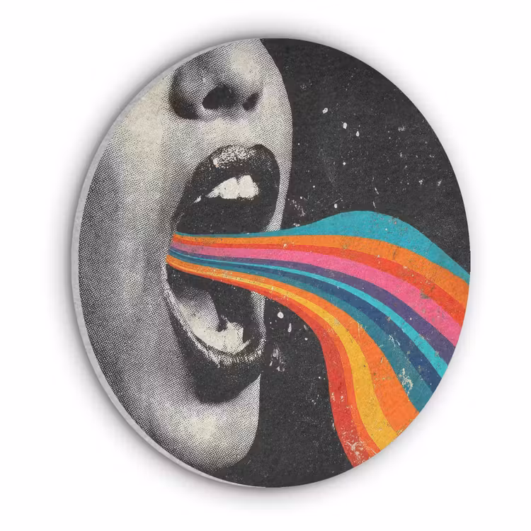 Mond - Golven - Regenboog Akoestische PET Vilt - Rond klein -3d