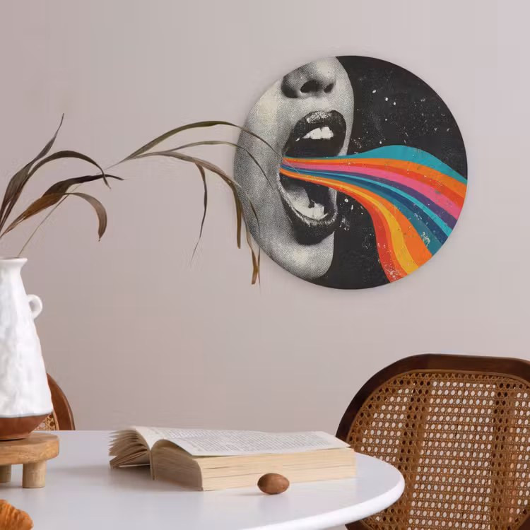 Mond - Golven - Regenboog Akoestische PET Vilt - Rond klein -sfeer3