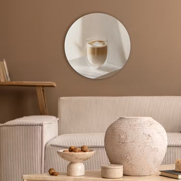 Mok - Latte - Minimalistisch - Schaduw Akoestische PET Vilt - Rond klein -sfeer1