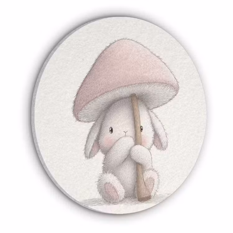 Paddenstoel - Konijn - Roze Akoestische PET Vilt - Rond klein -3d