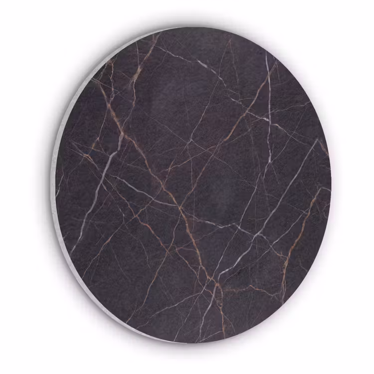 Natuursteen - Marmerpatroon - Abstract - Modern - Zwart - Goud Akoestische PET Vilt - Rond klein -3d