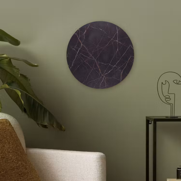 Natuursteen - Marmerpatroon - Abstract - Modern - Zwart - Goud Akoestische PET Vilt - Rond klein -sfeer2