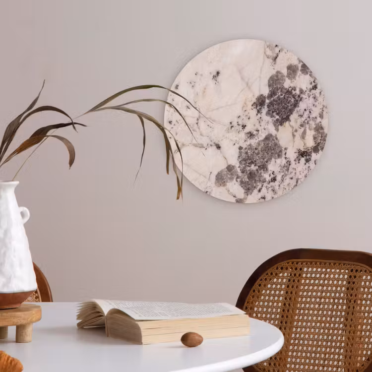 Natuursteen - Patroon - Abstract - Beige - Grijs Akoestische PET Vilt - Rond klein -sfeer3