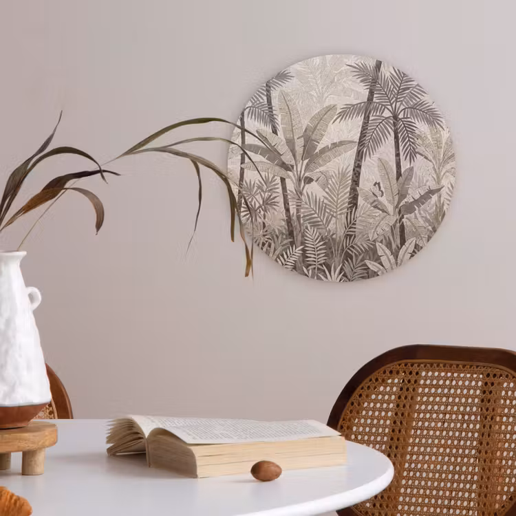 Natuur - Bladeren - Landschap - Mozaïek - Beige Akoestische PET Vilt - Rond klein -sfeer3