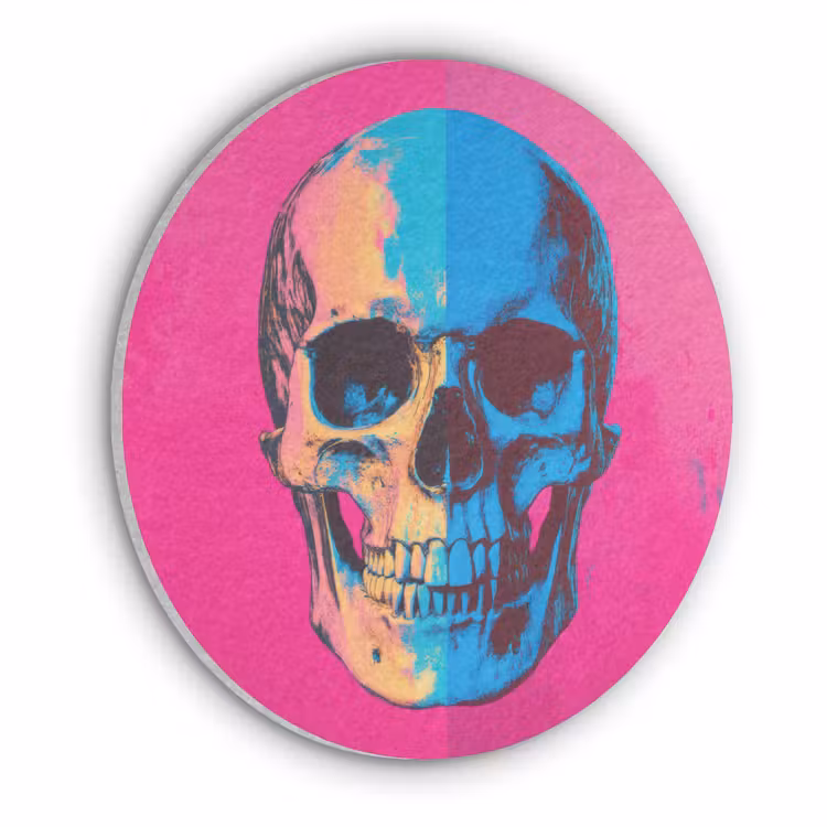 Neon - Blauw - Pop-art - Schedel Akoestische PET Vilt - Rond klein -3d