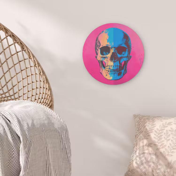 Neon - Blauw - Pop-art - Schedel Akoestische PET Vilt - Rond klein -sfeer4