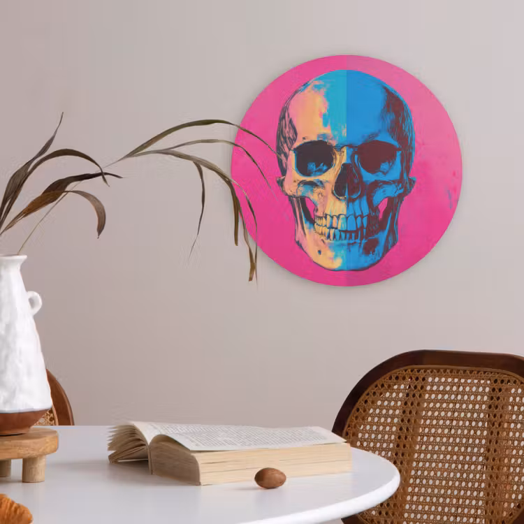 Neon - Blauw - Pop-art - Schedel Akoestische PET Vilt - Rond klein -sfeer3