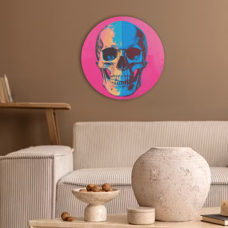 Neon - Blauw - Pop-art - Schedel Akoestische PET Vilt - Rond klein -sfeer1