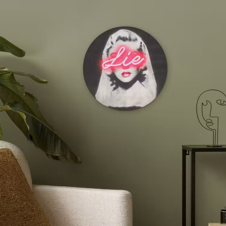 Neon - Letters - Vintage - Vrouw Akoestische PET Vilt - Rond klein -sfeer2