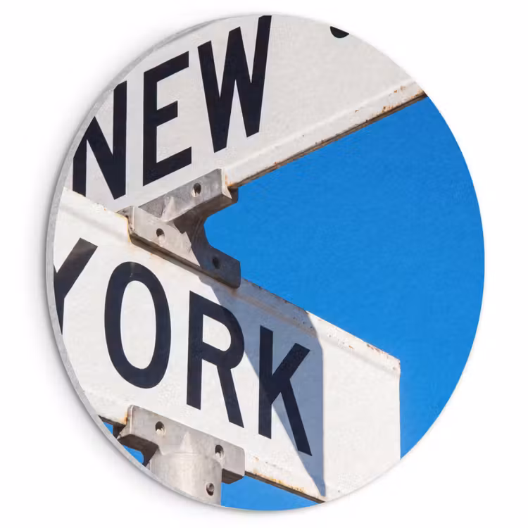 New York - Straatbord - Stad - Urban - Blauw Akoestische PET Vilt - Rond klein -3d