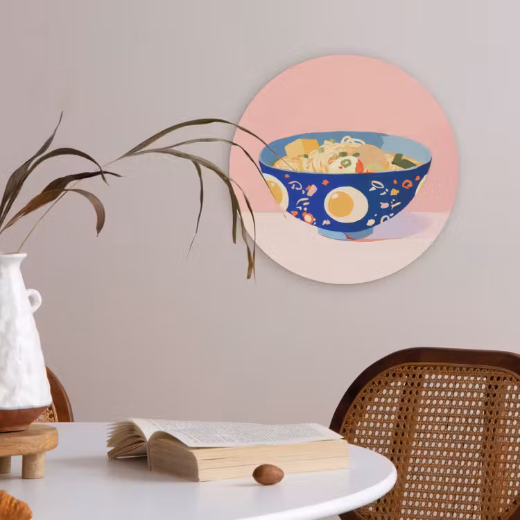 Noodles - Kom - Blauw - Illustratie Akoestische PET Vilt - Rond klein -sfeer3