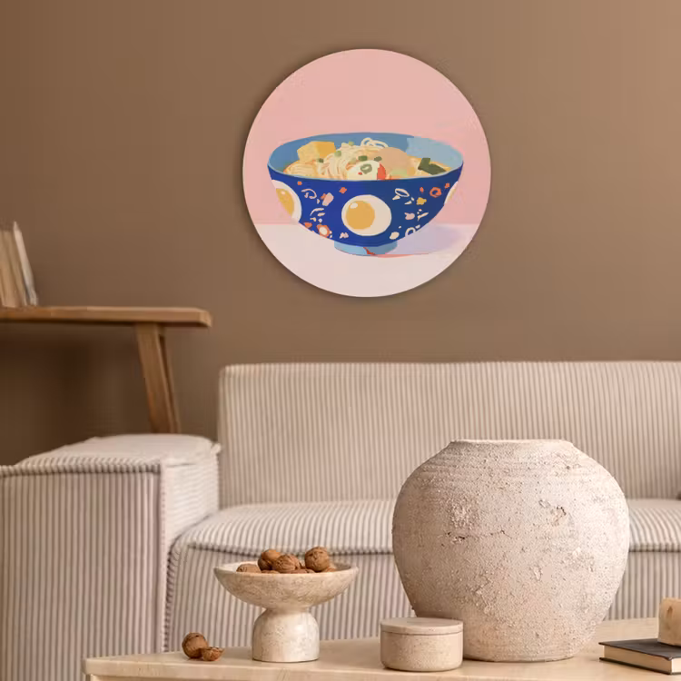 Noodles - Kom - Blauw - Illustratie Akoestische PET Vilt - Rond klein -sfeer1
