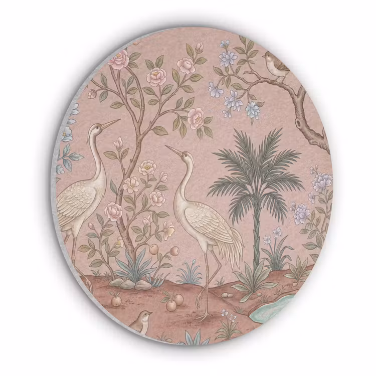 Nostalgisch - Reigers - Roze Akoestische PET Vilt - Rond klein -3d