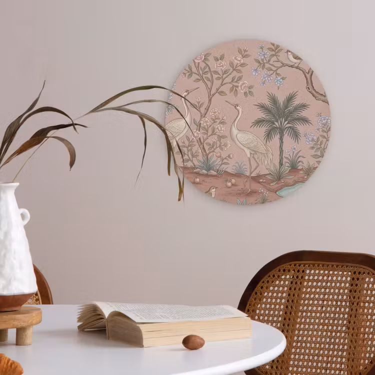 Nostalgisch - Reigers - Roze Akoestische PET Vilt - Rond klein -sfeer3