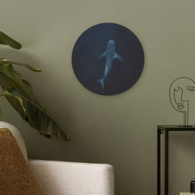 Oceaan - Walvishaai - Donkerblauw - Vlekken Akoestische PET Vilt - Rond klein -sfeer2