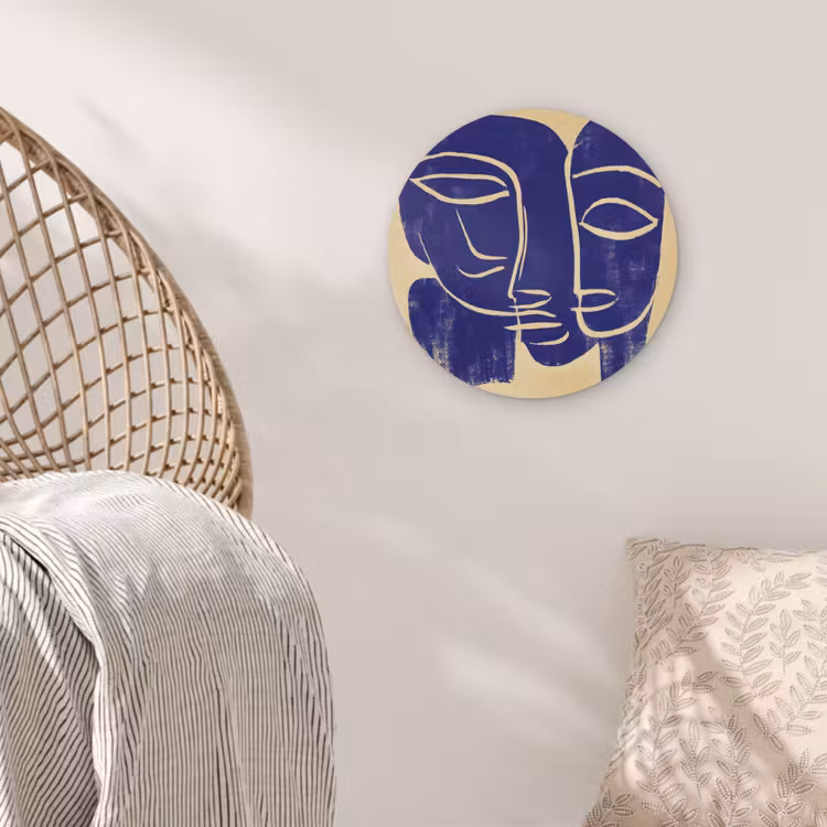 Okergeel - Blauw - Eenvoudige lijnen Akoestische PET Vilt - Rond klein -sfeer4