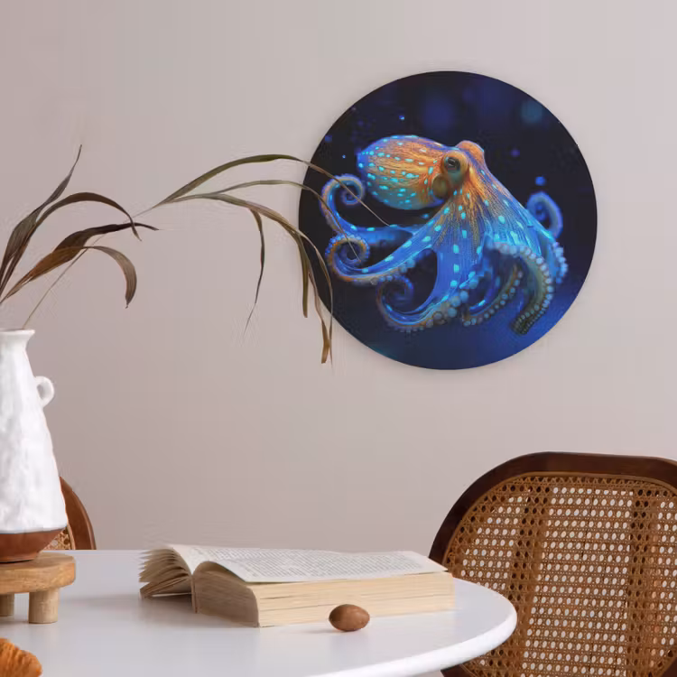 Octopus - Stippen - Blauw - Zee Akoestische PET Vilt - Rond klein -sfeer3