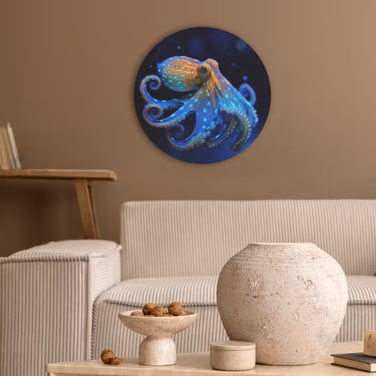 Octopus - Stippen - Blauw - Zee Akoestische PET Vilt - Rond klein -sfeer1
