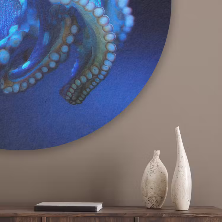 Octopus - Stippen - Blauw - Zee Akoestische PET Vilt - Rond klein -sfeer5_closeup