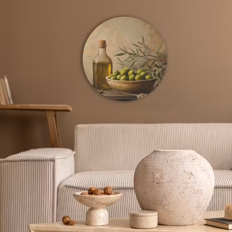 Olijven - Stilleven - Vintage Akoestische PET Vilt - Rond klein -sfeer1