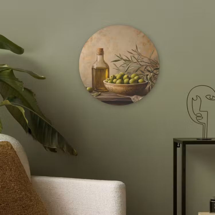 Olijven - Stilleven - Vintage Akoestische PET Vilt - Rond klein -sfeer2