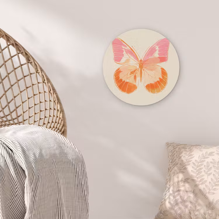 Oranje - Vlinder - Minimalistisch Akoestische PET Vilt - Rond klein -sfeer4