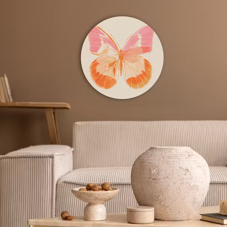 Oranje - Vlinder - Minimalistisch Akoestische PET Vilt - Rond klein -sfeer1