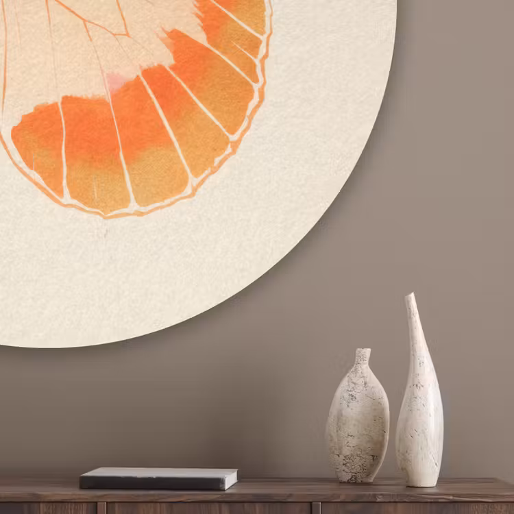 Oranje - Vlinder - Minimalistisch Akoestische PET Vilt - Rond klein -sfeer5_closeup