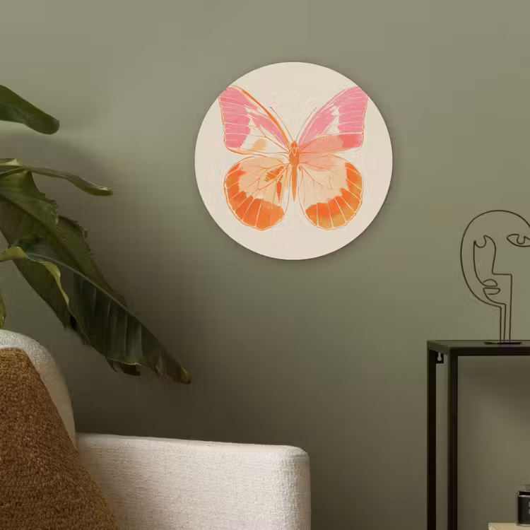 Oranje - Vlinder - Minimalistisch Akoestische PET Vilt - Rond klein -sfeer2
