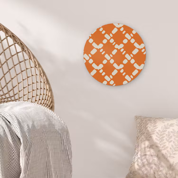 Oranje - Ruitpatroon - Wit Akoestische PET Vilt - Rond klein 838 -sfeer4