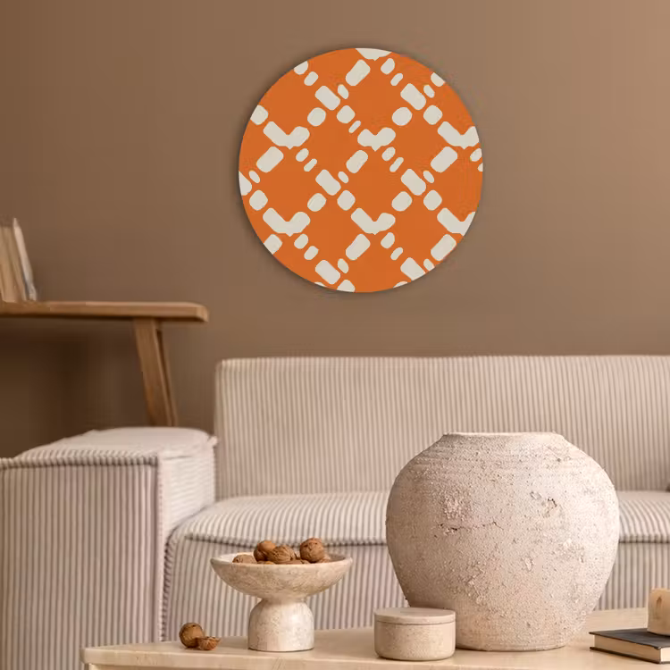 Oranje - Ruitpatroon - Wit Akoestische PET Vilt - Rond klein 838 -sfeer1