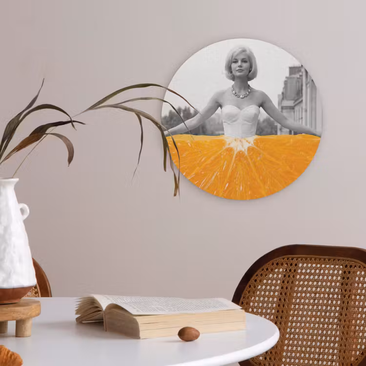 Sinaasappel - Eiffeltoren - Vrouw Akoestische PET Vilt - Rond klein -sfeer3