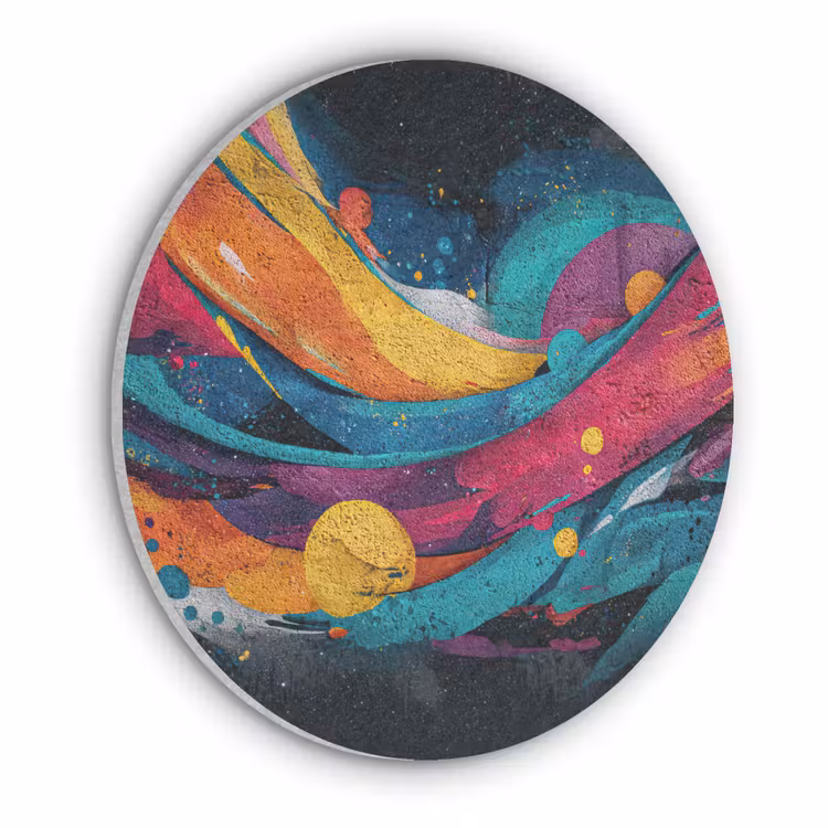 Banen - Golven - Kleurrijk - Abstract Akoestische PET Vilt - Rond klein -3d