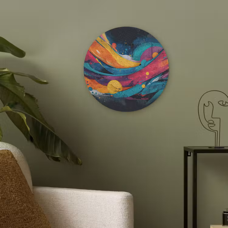 Banen - Golven - Kleurrijk - Abstract Akoestische PET Vilt - Rond klein -sfeer2