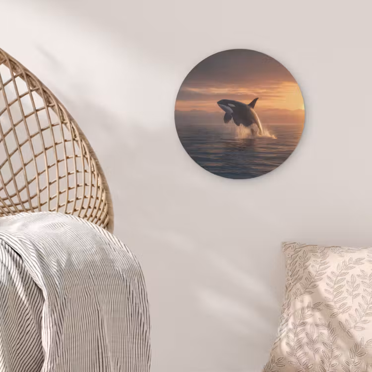Orka - Zee - Zonsondergang Akoestische PET Vilt - Rond klein -sfeer4