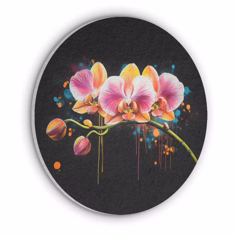 Orchidee - Graffiti - Kleurrijk - Bloemen - Abstract Akoestische PET Vilt - Rond klein -3d