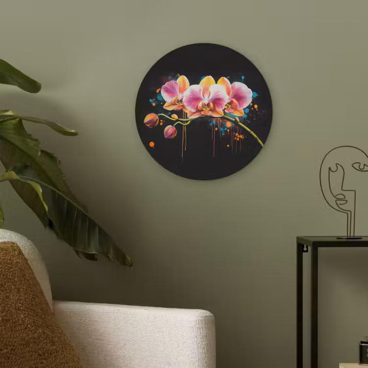 Orchidee - Graffiti - Kleurrijk - Bloemen - Abstract Akoestische PET Vilt - Rond klein -sfeer2
