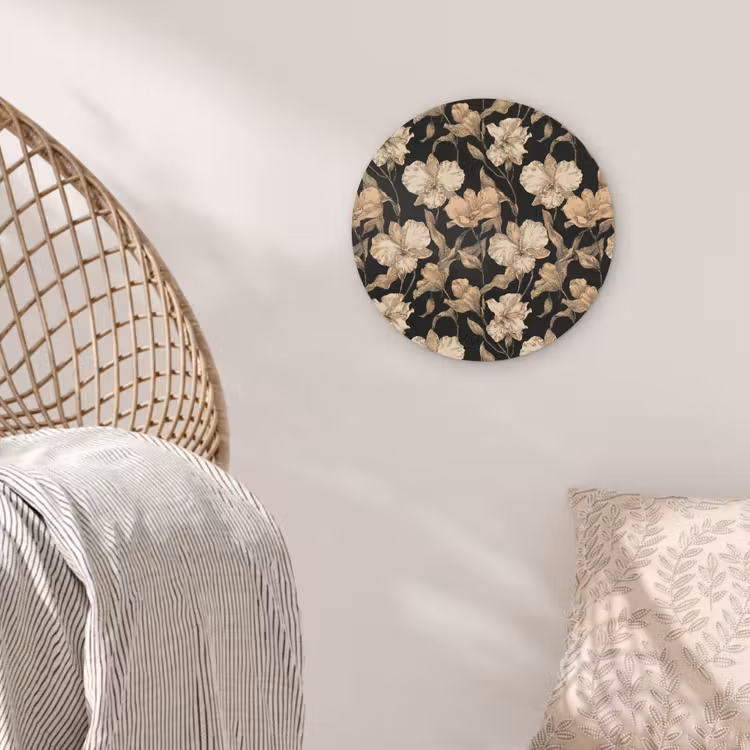 Orchideeën - Lijntekening - Patroon - Beige - Zwart Akoestische PET Vilt - Rond klein 838 -sfeer4