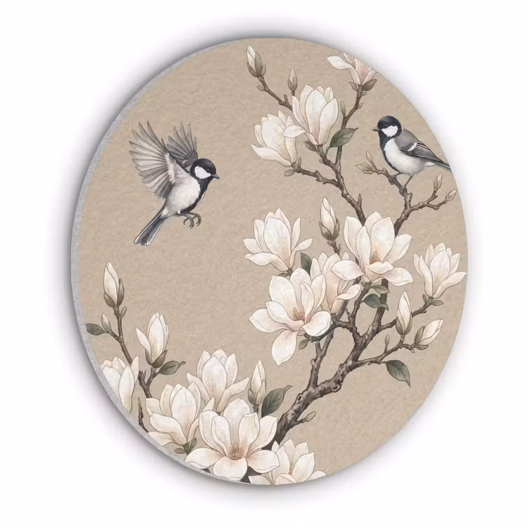 Oosters - Vogels - Beige Akoestische PET Vilt - Rond klein -3d