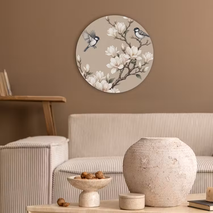 Oosters - Vogels - Beige Akoestische PET Vilt - Rond klein -sfeer1
