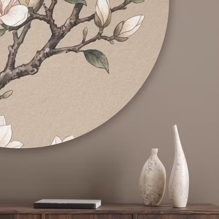 Oosters - Vogels - Beige Akoestische PET Vilt - Rond klein -sfeer5_closeup