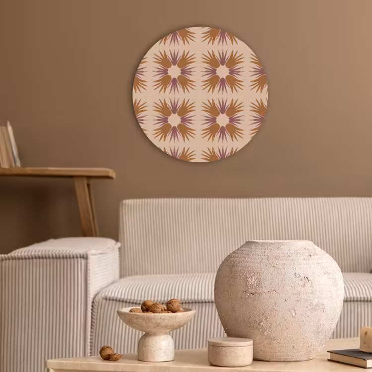 Ornament - Patroon - Oker Akoestische PET Vilt - Rond klein 838 -sfeer1