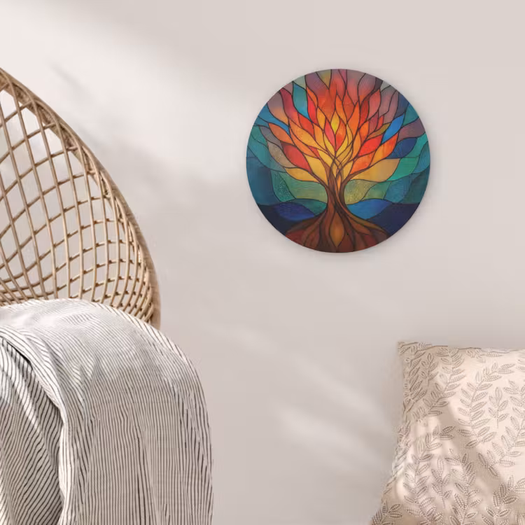 Sierglas - Boom - Rood - Vlakken Akoestische PET Vilt - Rond klein -sfeer4